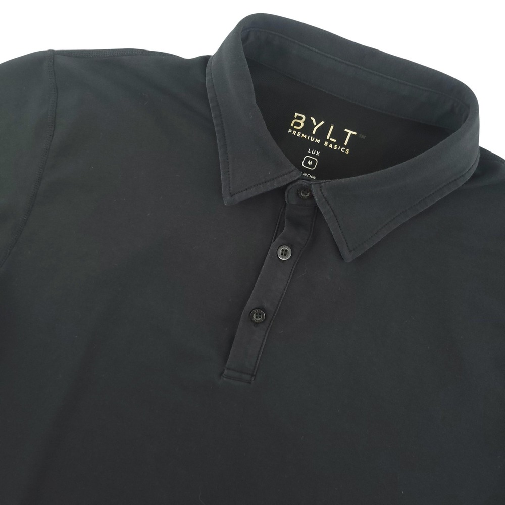 BYLT Lux Polo Shirt Mens M Black‎ Solid Stretch Premium Basics Casual Top